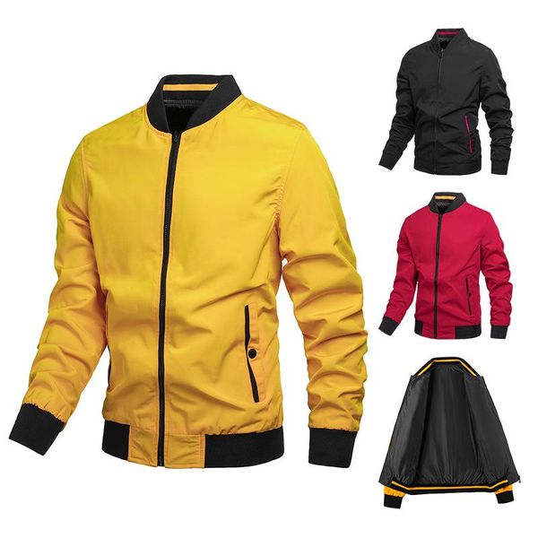 

men's jackets double sided casual jacket in spring and autumn, baseball jacket, stand collar windbreaker, Black;brown