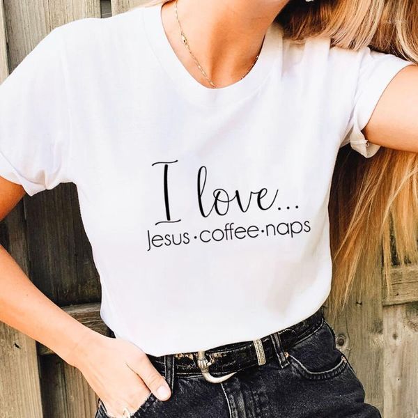 

women's t-shirt i love jesus coffee 100%cotton women christian tshirt shirt female casual summer o-neck short sleeve lover tee, White
