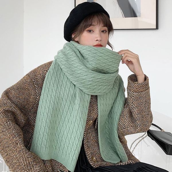 

scarves korean fashion thickened warm neck student solid color tide ins yuansuo wind thick wool knitted scarf for women winter, Blue;gray