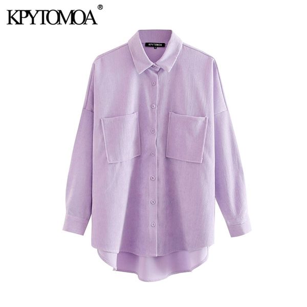 

kpytomoa women fashion pockets oversized corduroy shirts vintage long sleeve asymmetric loose female blouses chic 210308, White