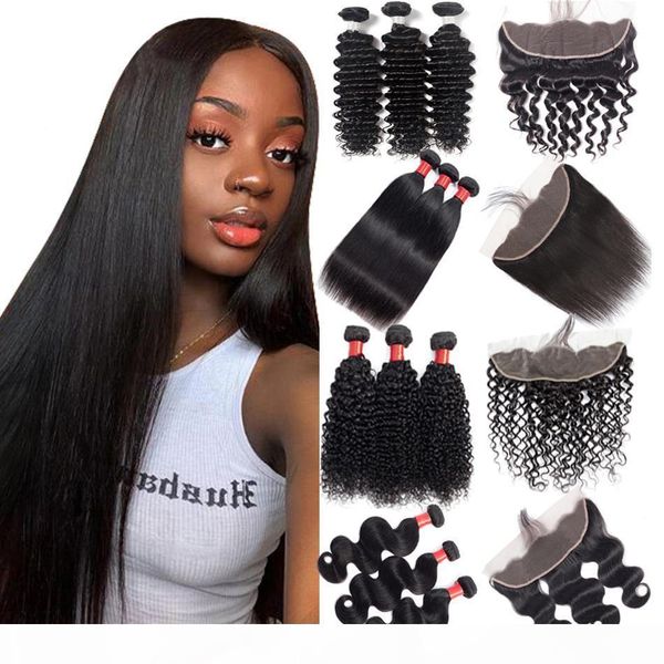 

unprocessed brazilian body wave human hair bundles with closure straight raw indian virgin hair bundles with frontal kinky deep extensions, Black;brown