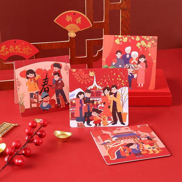 1 PCS Ano Novo Chinês Cartões Mini Família dos Desenhos animados Primavera Festival Festa 2022 Cartão Presente De Natal DIY