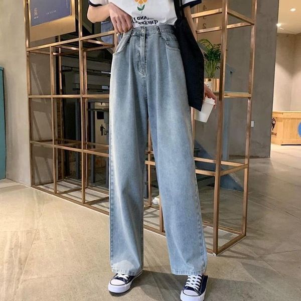 

women's jeans autumn women pants high waist wide leg 2021 fashion loose blue cotton mopping trousers literary retro clothes korean styl