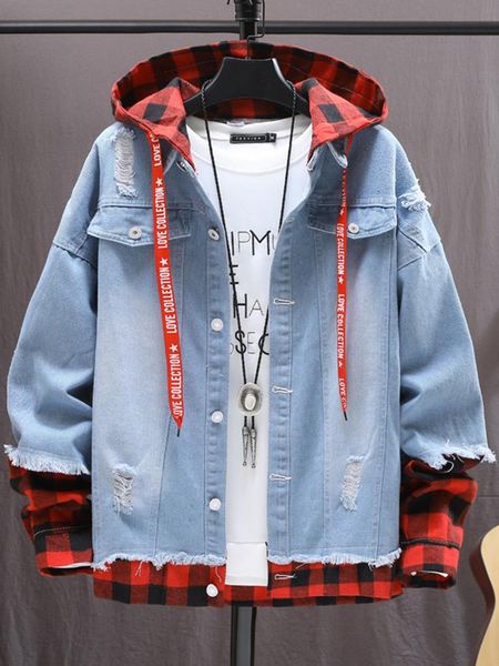 

men's jackets jacket fashion fake two pieces of jeans splicing, Black;brown