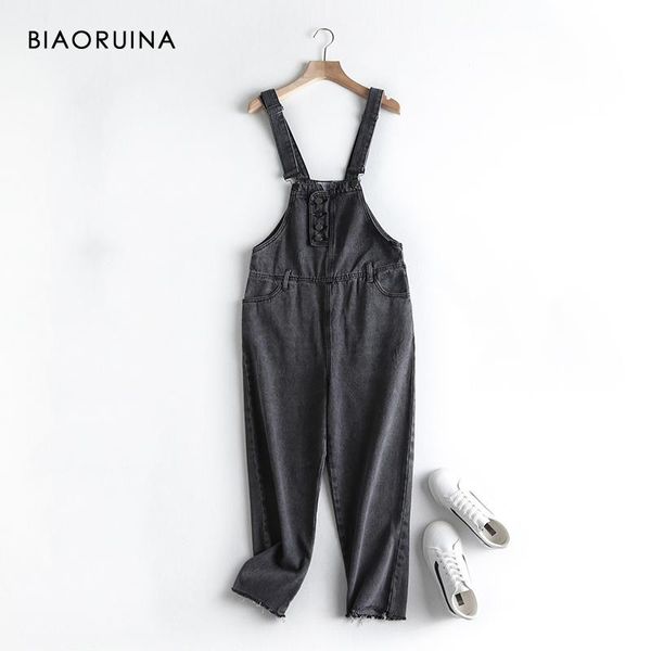 

women's jeans biaoruina 2021 spring arrival washing scratched denim overalls female loose fashion balck ankle-length, Blue