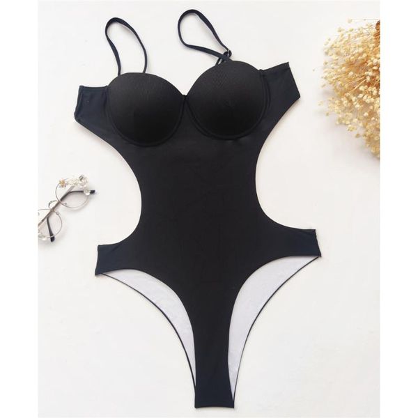 

one-piece suits push up women swimwear one piece swimsuit female ribbed underwired bra cup bather bathing suit swim backless monokini y