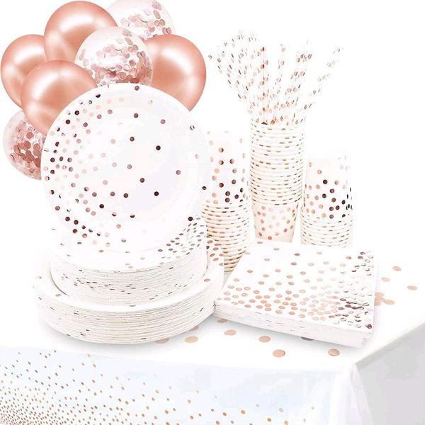

disposable dinnerware rose gold cutlery paper party supplies tableware dessert plates sets for christmas wedding halloween