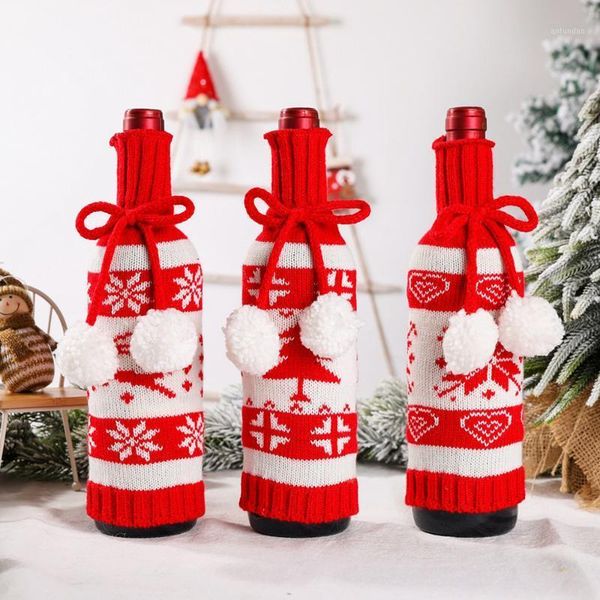 

christmas decorations wine bottle cover creative party decoration for dinner knitted set