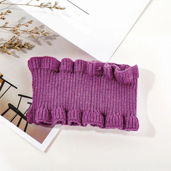 

women winter neck warmer ribbed knit ruffles trim solid color choker fake collar 85wb, Blue;gray