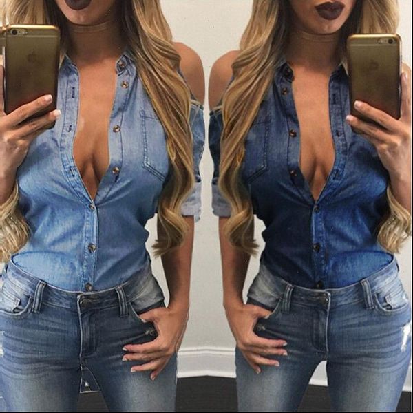 

women jeans off summer the shoulder turn down collar long sleeve vintage blouse casual loose long sleeve blouse, White