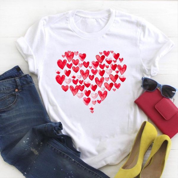

leopard love heart valentine women t shirts 90s cute trend tee clothes womens graphic, White
