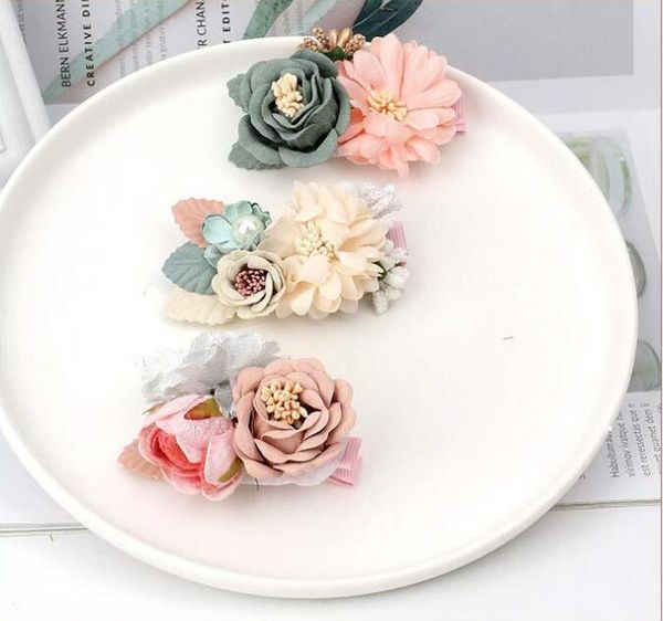 

ins girl hair accessory stereo handmade imitation flower with pearls design barrettes accessories kids jewelry birthday gift, Slivery;white