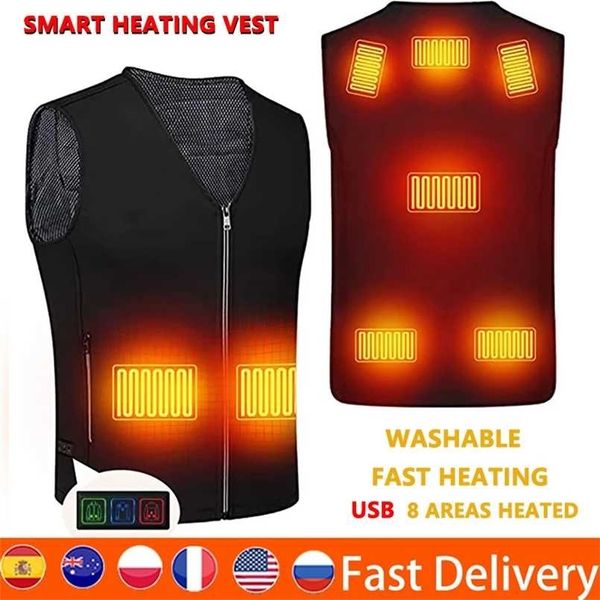 

men's sleeveless jacket electric heating vest thermal warm heating clothes outdoor fishing hunting vest winter usb heated jacket 211104, Black;white