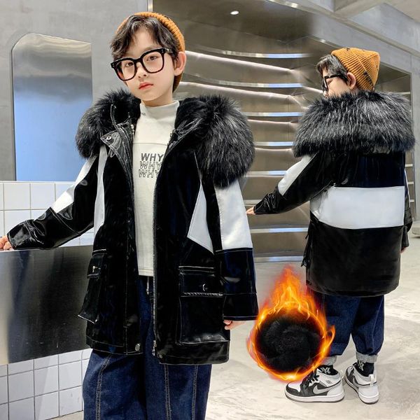 

jackets children winter down jacket boy clothes thick warm hooded coat kids parka fur teen clothing outerwear snowsuit 3 4 6 8 12 y, Blue;gray