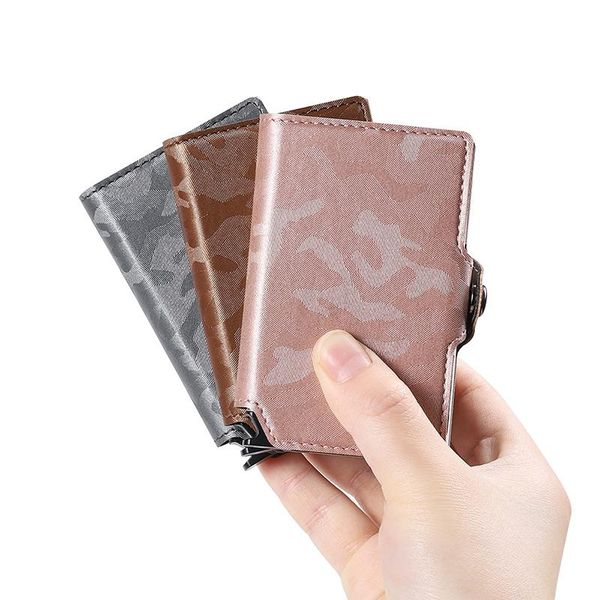 

wallets bisi goro pu leather camouflage fashion men's wallet metal box card case business travel gift custom holder small bag, Red;black