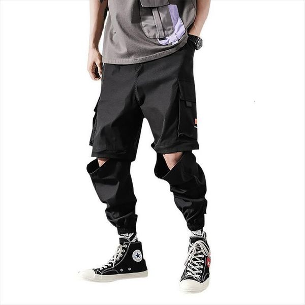 

hip hop streetwear oversize women pant short male jogger cargo trousers plus szie, Black
