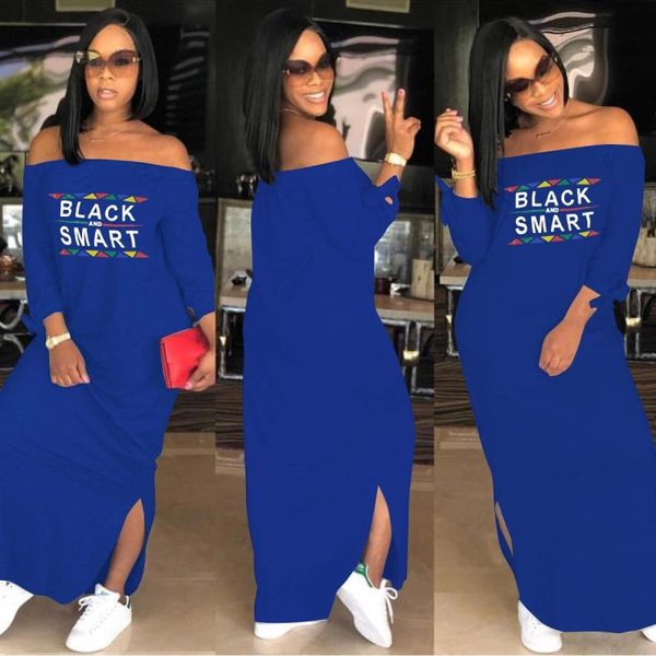 

casual dresses fashion slash neck women solid color letter printing long dress ladies autumn home street loose large size, Black;gray