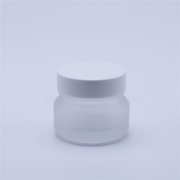 

2pcs 50g frost glass cream jars cosmetic packaging with lid plastic caps & inner liners round empty small glass jars