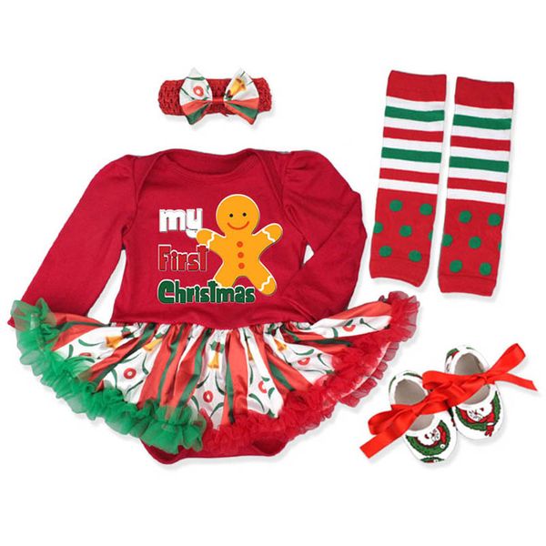 

christmas baby girls outfits newborn clothing sets infant clothes long sleeve romper jumpsuit tutu dress leg warmers shoes headbands 4pcs b8, White