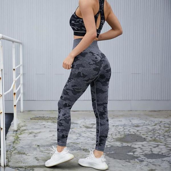 

fitness needless camouflage knitting women running sport leggings clothing spread waistband yoga gym sports, Black