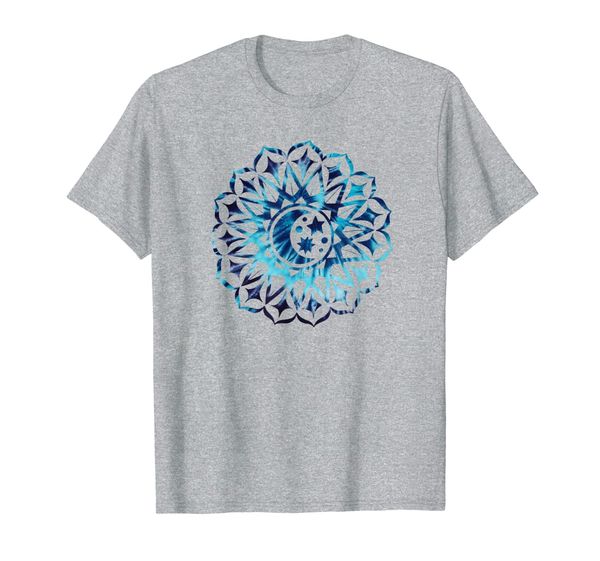 

mandala moon stars blue tie dye yoga design buddhist pilates t-shirt, White;black