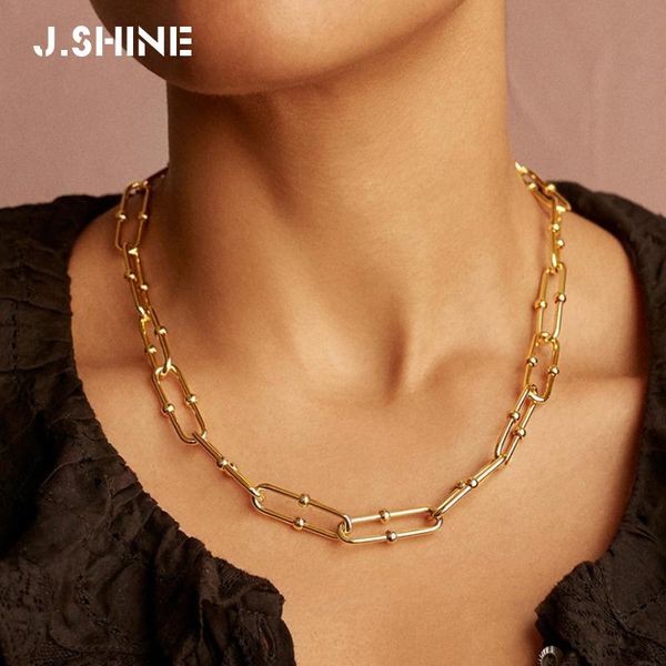 

pendant necklaces jshine fashion jewelry gold color paper clip choker chain necklace chunky statement curb cuban for women, Silver