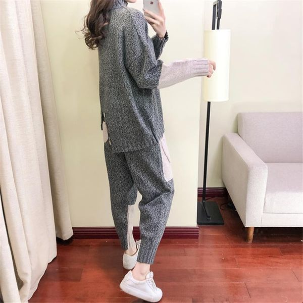

two piece dress women sweater suits and set casual knitted sweaters pants 2pcs track trousers+jumpers clothing sets, White