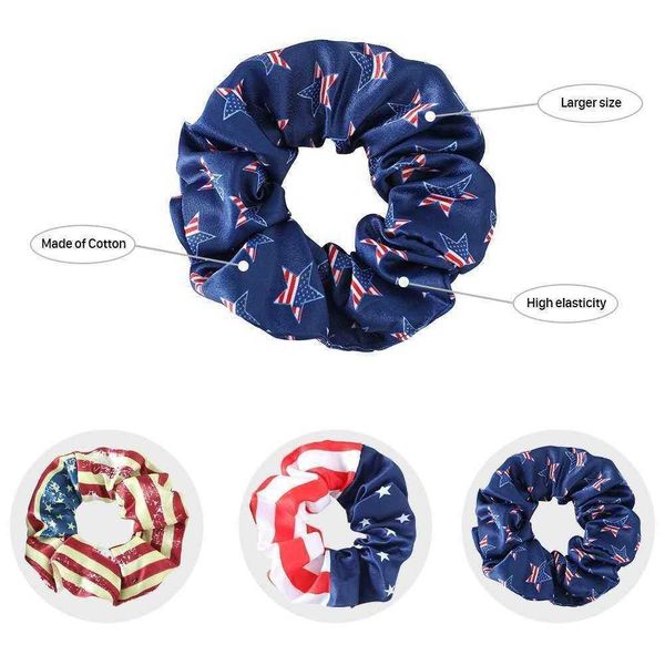 

big size cotton hair scrunchies elastic us flag print hair bands circle rope bracelet bangle ponytail holder scrunchy headband wrap i, Slivery;white