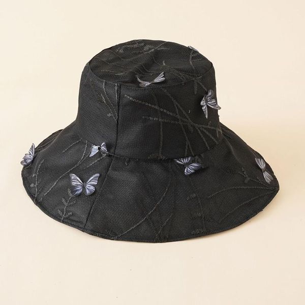 

wide brim hats 2021 women's bucket hat three-dimensional butterfly lightweight embroidered mesh summer breathable outdoor fisherman, Blue;gray