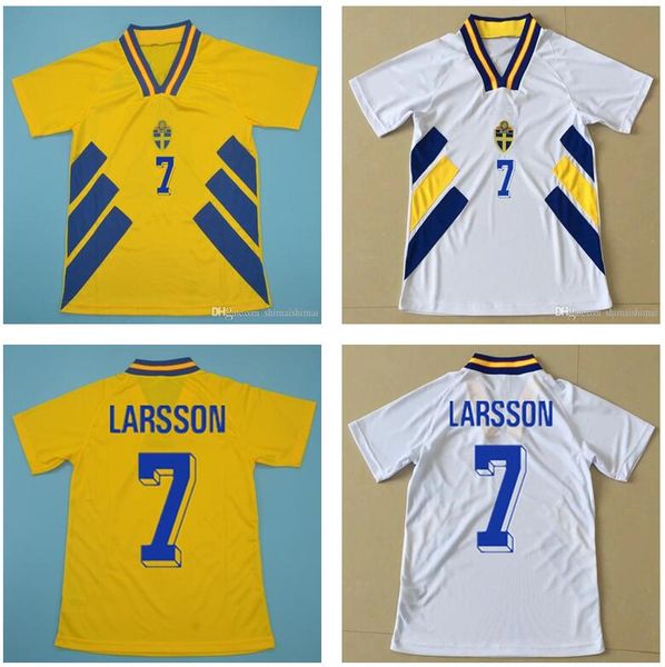 

1994 sweden soccer jersey home yellow retro 94 classic antique football shirt #11 brolin #10 dahlin #7 larsson, Black;yellow