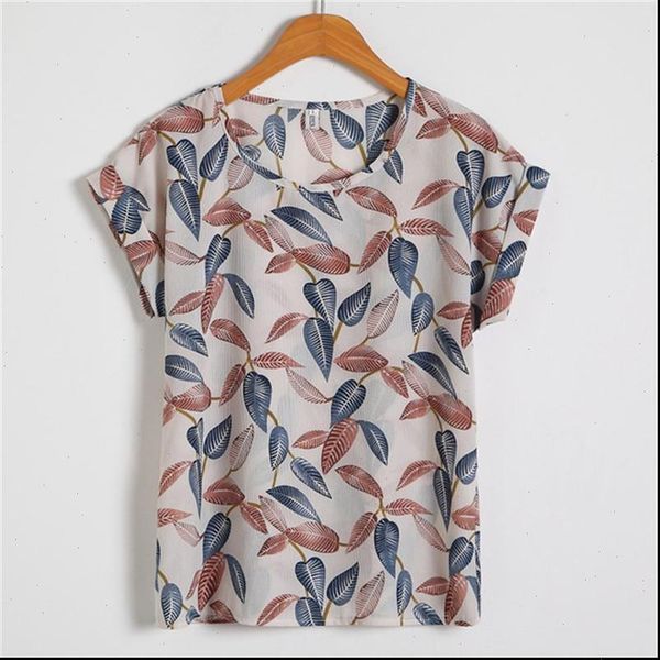

new cute women summer multicolor chiffon blouse print o neck summer short sleeve shirt drop shipping, White
