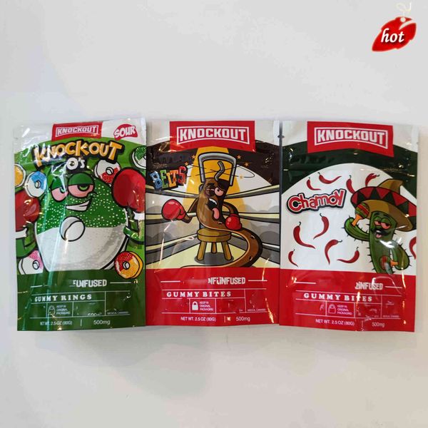 

knockout packing bag mini belts gummy bites sour gummies rings rainbow belt chamoy 500g resealable edibles with clear window zipper lock pac