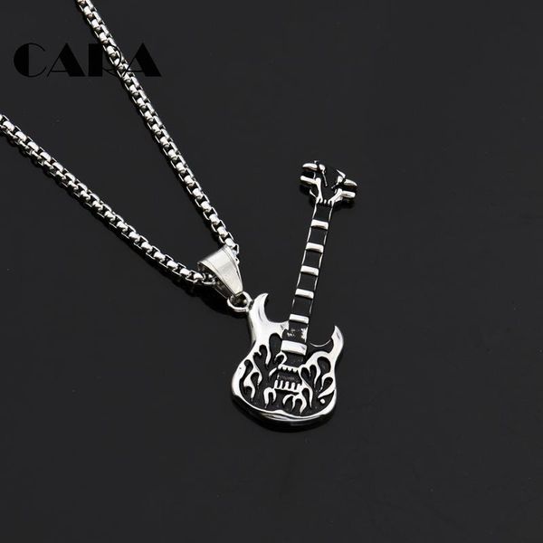 

pendant necklaces electric guitar pendants & gold vintage silver color popcorn chain men punk rock music jewelry cagf0454