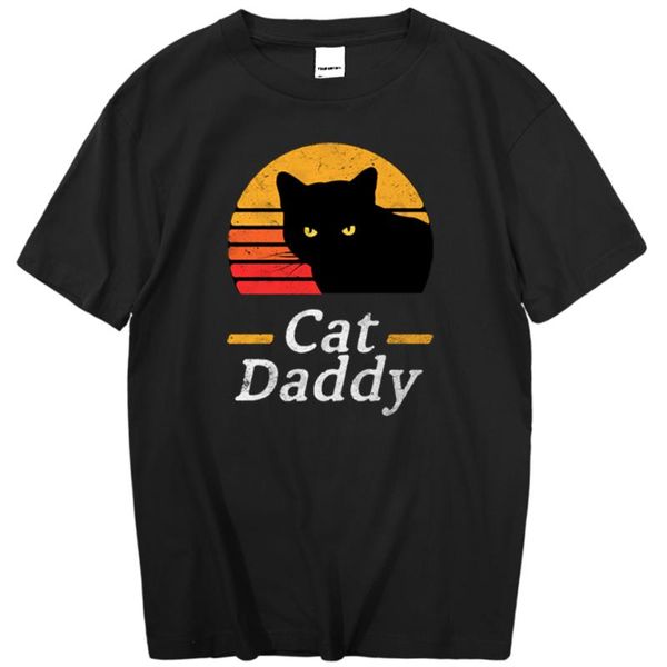 

men's t-shirts lovely black cat daddy printed t-shirt man vintage fashion punk streetwear t shirt cool summer short sleeve tshirts, White;black