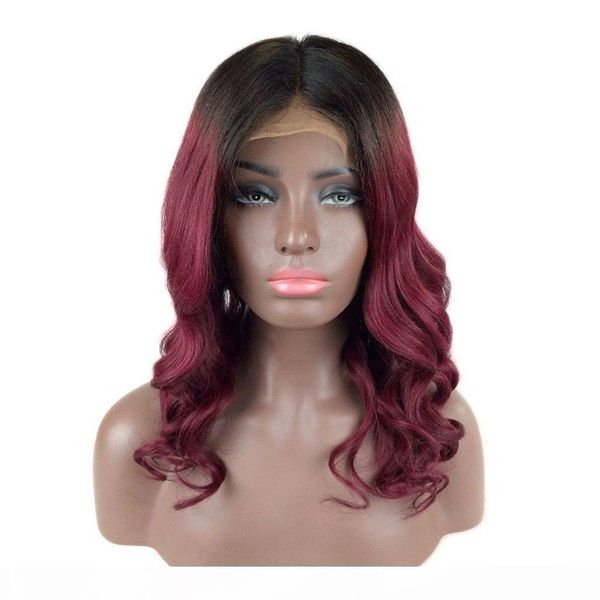 

burgundy ombre wig human hair lace front wig loose wave virgin peruvian human hair full lace wig pre plucked two tone #1b 99j, Black;brown