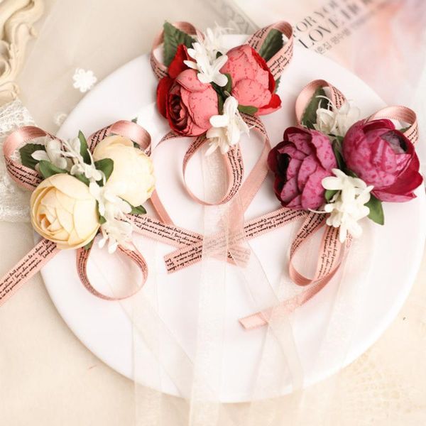 

decorative flowers & wreaths wrist corsage bridesmaid sisters hand artificial bride for wedding dancing party decor bridal prom accessories