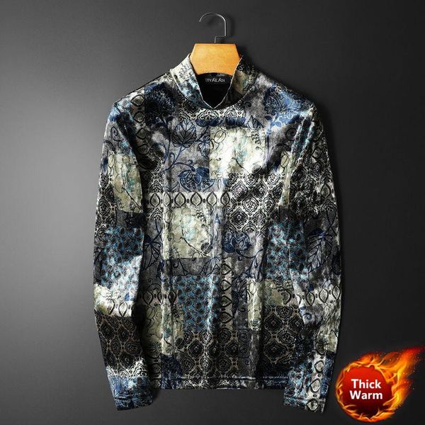 

men's t-shirts korean flannel mens high neck bottoming thick t shirt for men club outfits velvet tshirt paisley print homme, White;black