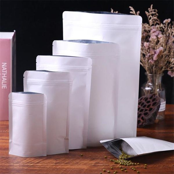 

storage bags white kraft paper stand up pouch with zipper aluminum foil bag resealable coffee tea food packaging