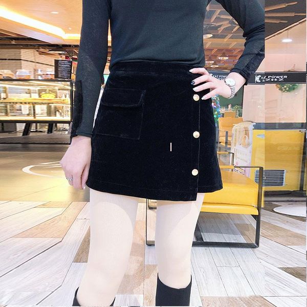

skirts ladies skirt female retro high waist large size a word korean version irregular harajuku color block, Black