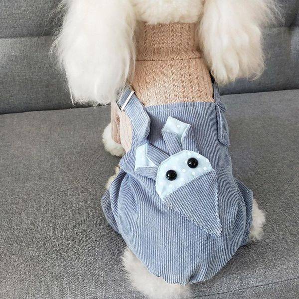 

dog apparel pet clothing autumn and winter elastic corduroy one piece back belt pants disguise clothes