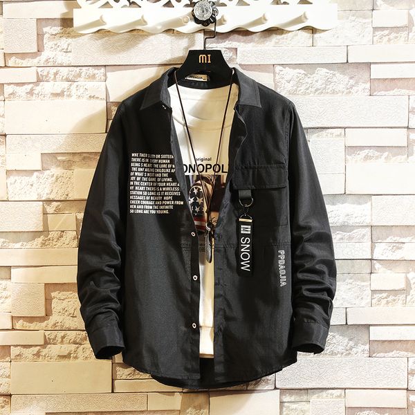 

casual brand men's loose hip hop streetwear shirts long sleeves spring autumn plus overasian size -5xl kg-200, White;black