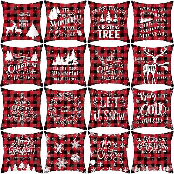 

cushion/decorative pillow 2021 red plaid christmas pillowcase peach skin sofa cushion cover office case cross-border