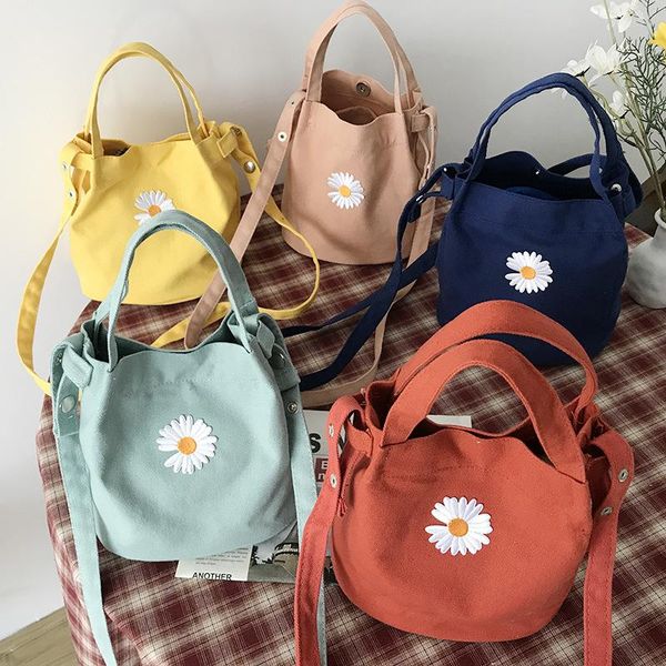 

women's mini canvas shoulder bag daisy small cotton handbag totes ladies casual vintage purse cloth bucket pouch for girls