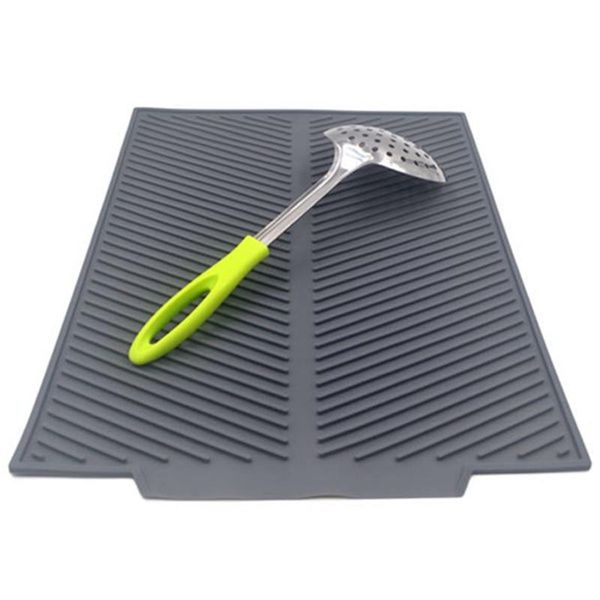 

mats & pads silicone dish drying mat flume folding draining mat,rectangle drain dishes pad heat resistant non-slip tray gray