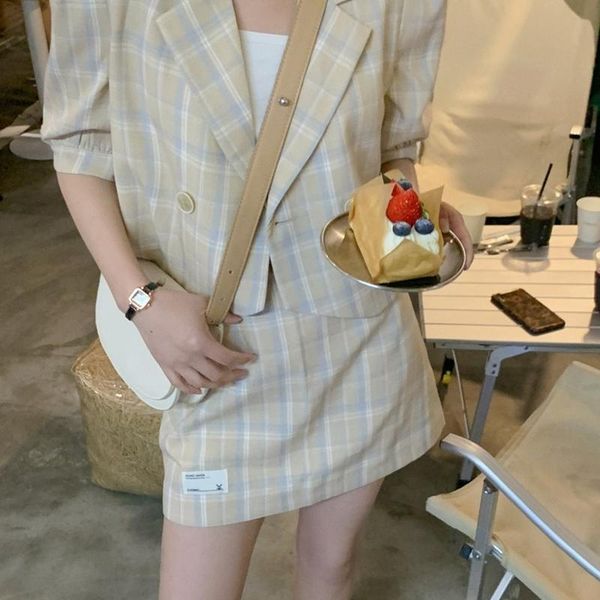

women's suits & blazers 2021 summer plaid suit skirt temperament age reducing fashion foreign style two piece for women, White;black