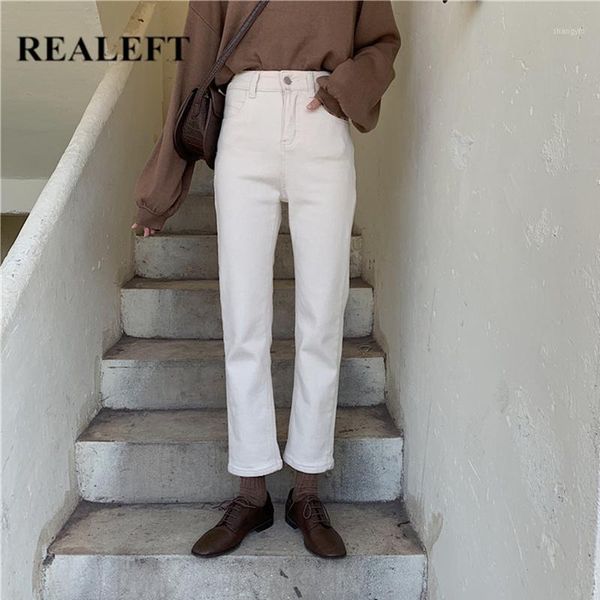 

realeft autumn winter white denim pants high waist fashion straight cowboy jeans pants korean style casual long trouser pocket1, Blue