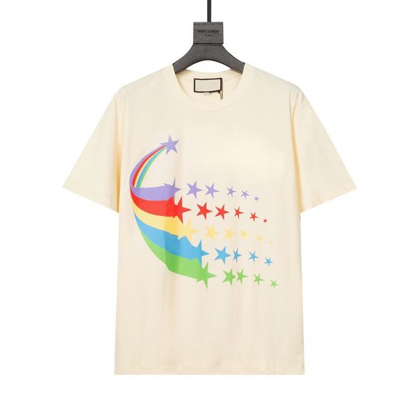 

2021 spring summer europe italy multicolor stars pattern tee t shirt women street casual cotton fashion tshirt, White;black