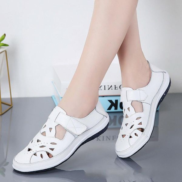 

sandals women 2022 summer genuine leather handmade ladies shoe flats beach shoes retro mother, Black
