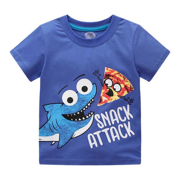 

jumping meters summer cartoon baby t shirts for boys cotton clothes animals print selling children short sleeve tees shirts 210529, Blue