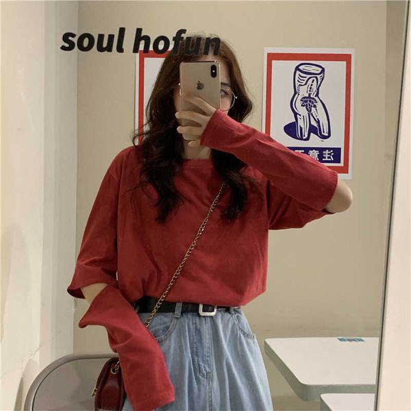 

autumn korea ins harajuku vintage chic head long sleeve t-shirt female fashion simple loose o-neck casual 210608, White